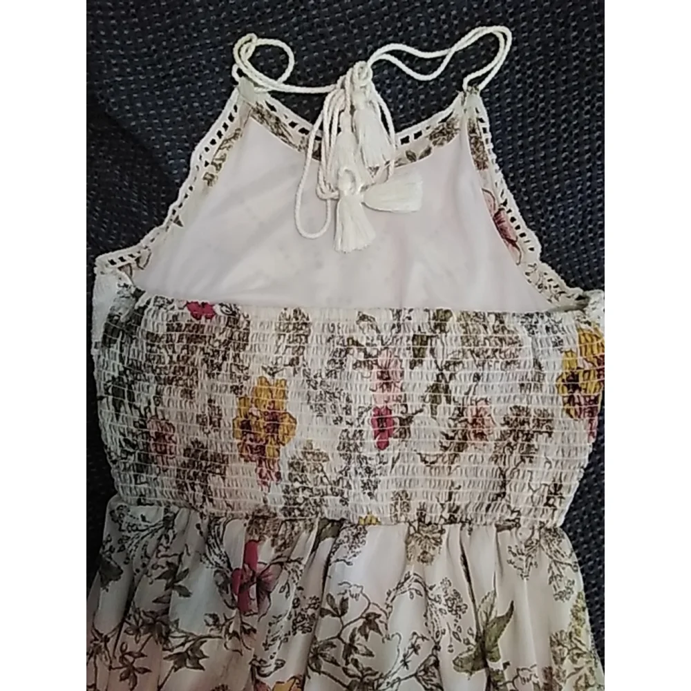 🌻 Taylor & Sage Maxi Dress Size L Crochet Floral Halter Colorful Pink Yellow - Picture 6 of 12